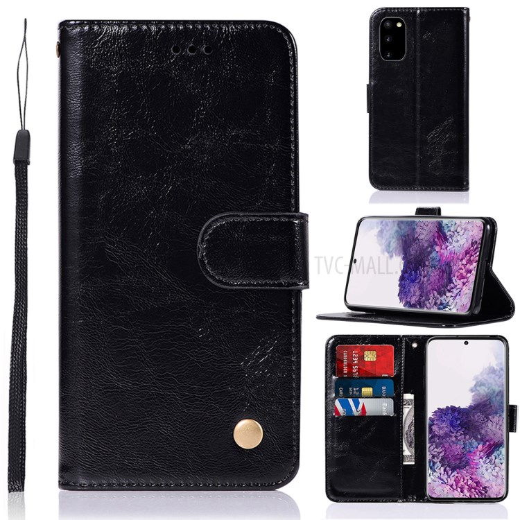 Premium Vintage Leather Wallet Phone Case for Samsung Galaxy S20 - Black-1