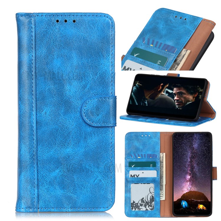 Caja De Cuero De Caballo Loco Dividida Para Samsung Galaxy Xcover Pro - Azul-1