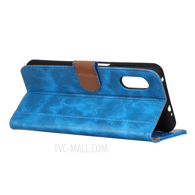 Caja De Cuero De Caballo Loco Dividida Para Samsung Galaxy Xcover Pro - Azul-8