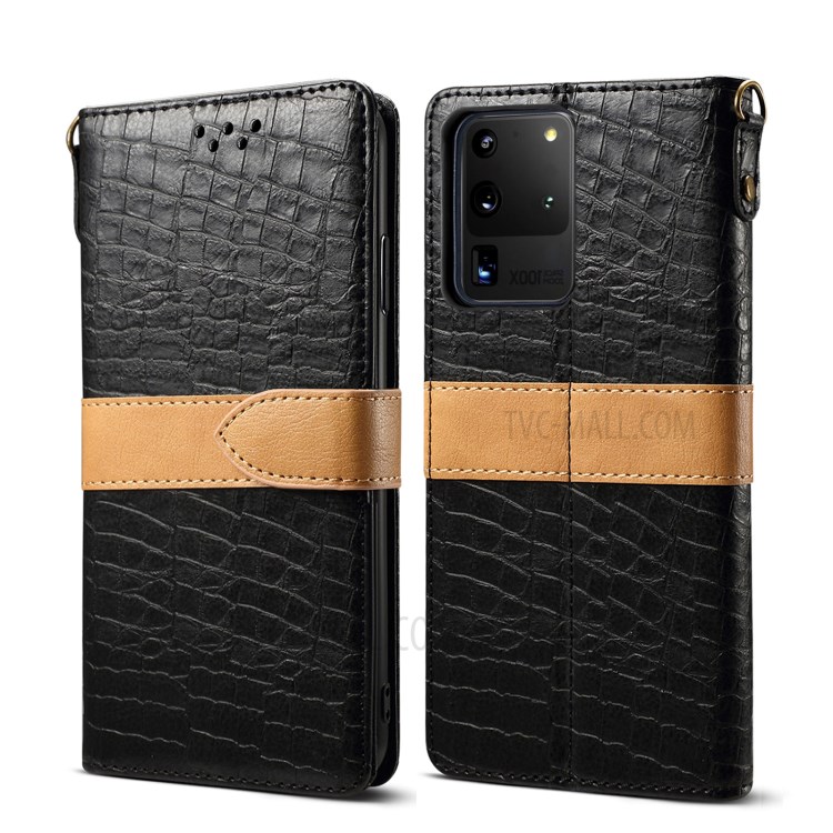 Crocodile Skin Leather Wallet Case for Samsung Galaxy S20 Ultra - Black-1