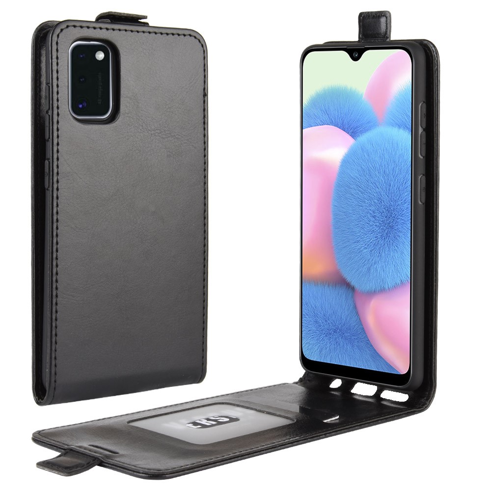 Vertical Flip Crazy Horse Leather Case with Card Slot for Samsung Galaxy A41 - Black-1