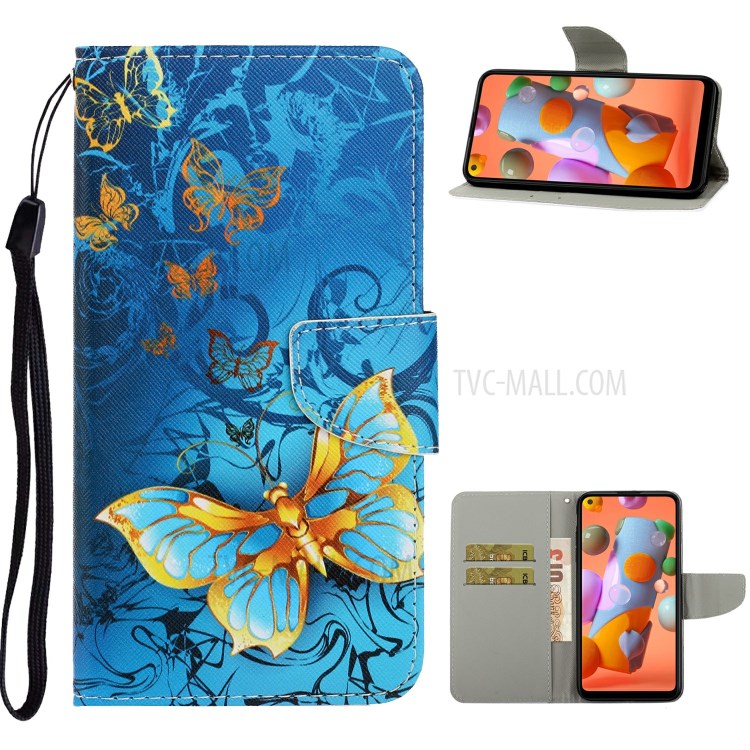 Pattern Printing Magnetic Leather Wallet Case for Samsung Galaxy A11 - Butterflies-1
