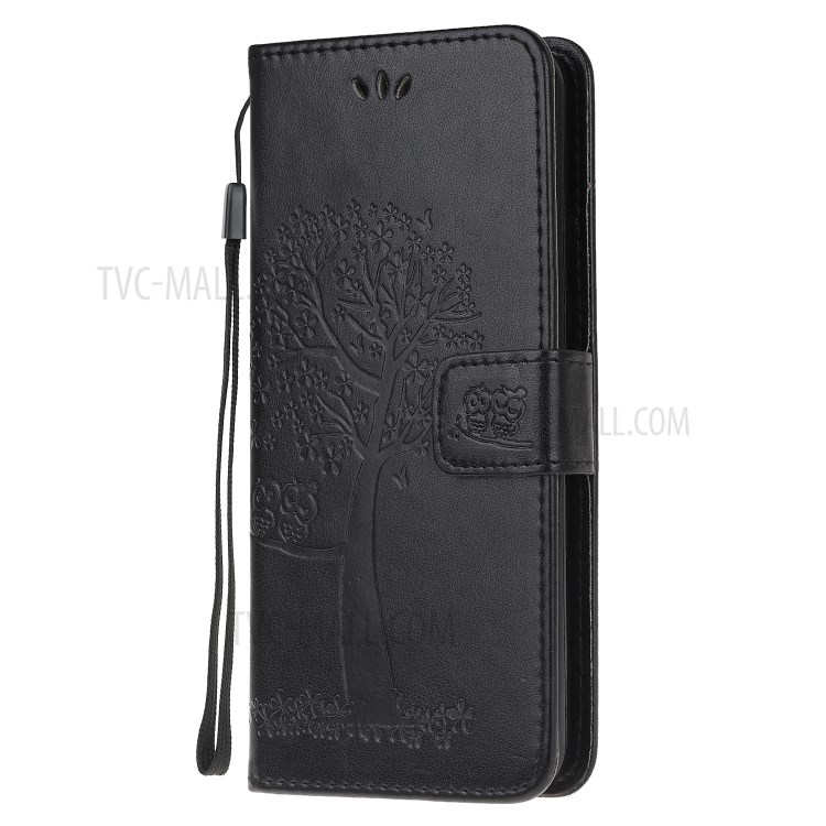 Imprint Tree Owl PU Leather Wallet Case for Samsung Galaxy A70e - Black-2