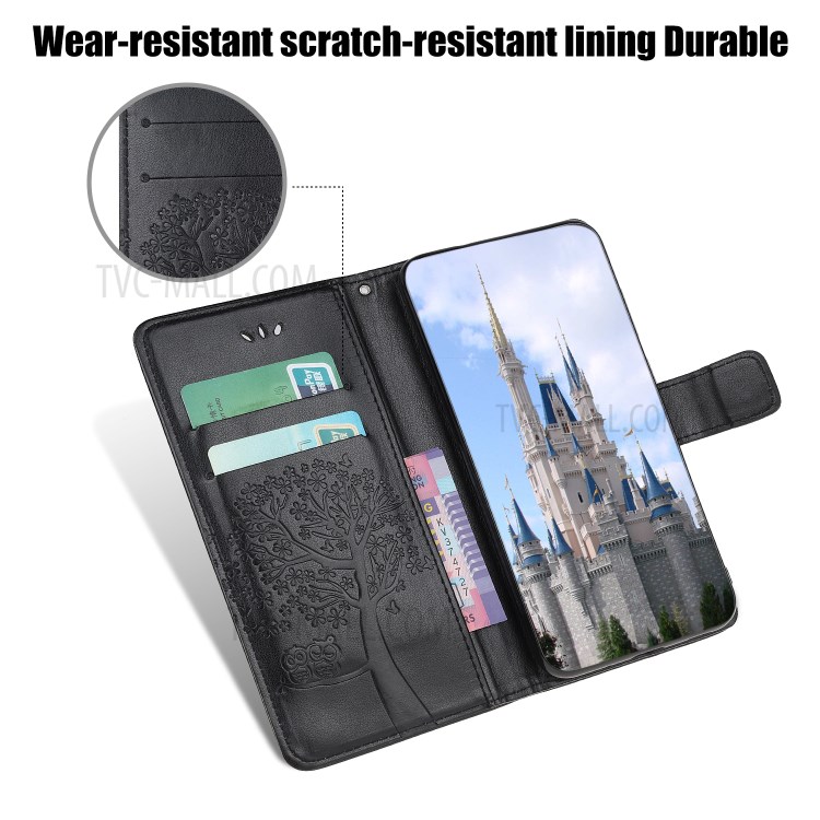 Imprint Tree Owl PU Leather Wallet Case for Samsung Galaxy A70e - Black-4