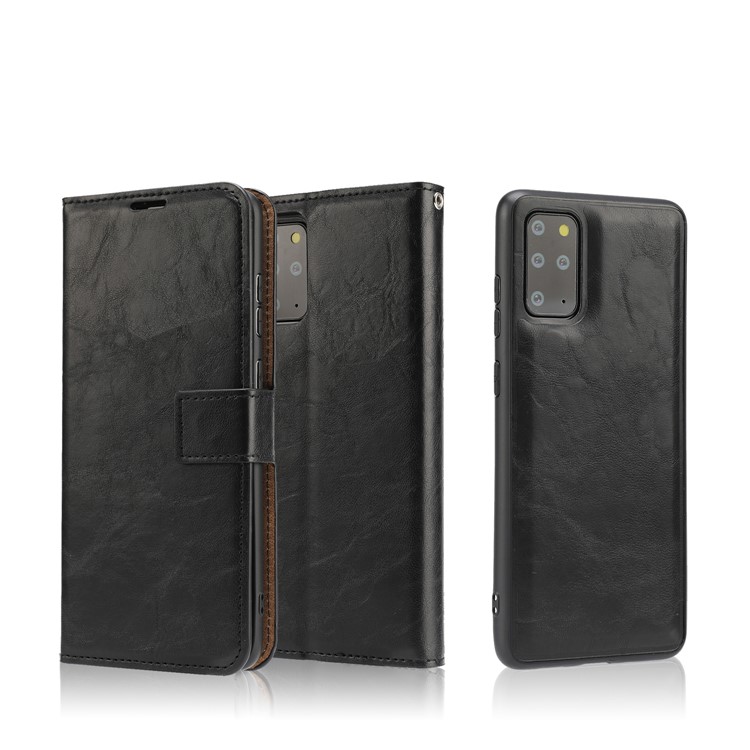 Crazy Horse Skin Unique Leather Wallet Case for Samsung Galaxy S20 Plus/S20 Plus 5G - Black-3