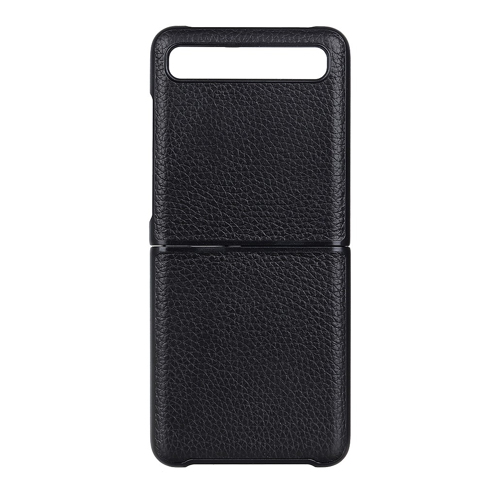 Litchi Texture Genuine Leather Skin Coated PC Cell Phone Case for Samsung Galaxy Z Flip - Black-1