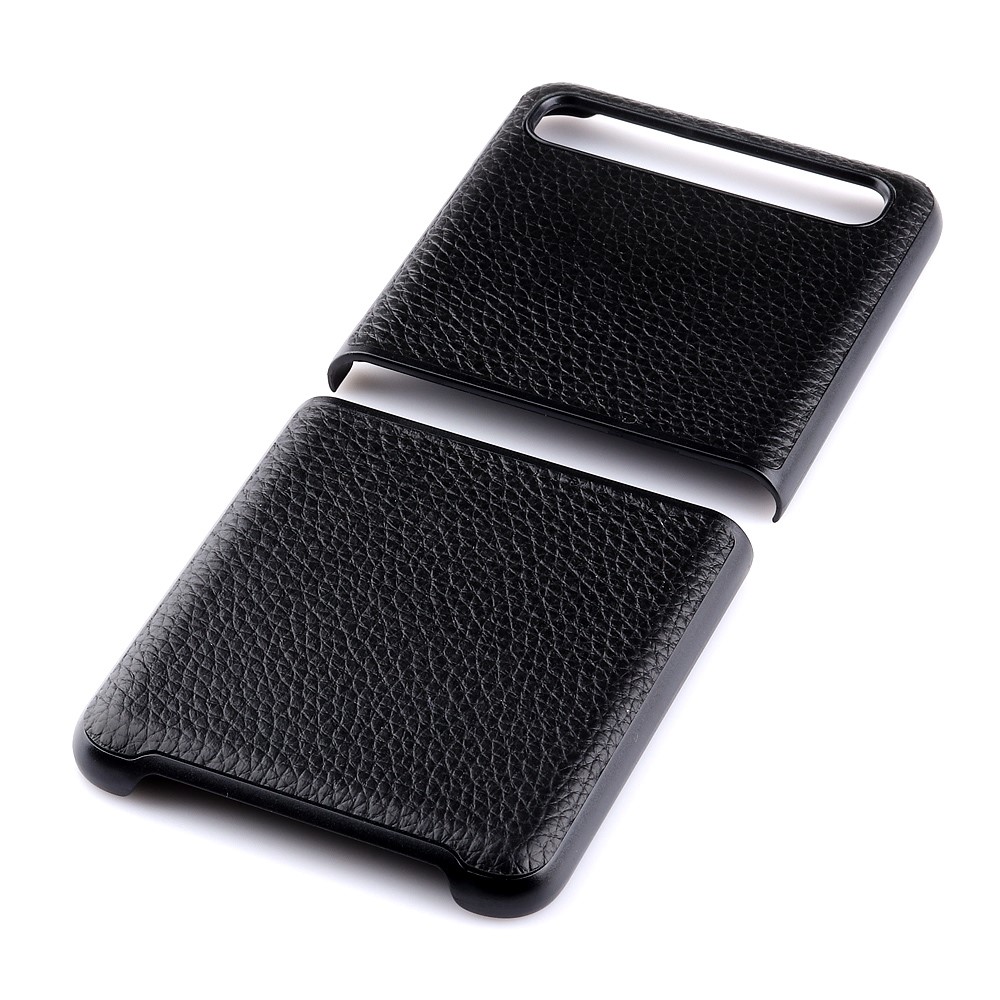Litchi Texture Genuine Leather Skin Coated PC Cell Phone Case for Samsung Galaxy Z Flip - Black-3