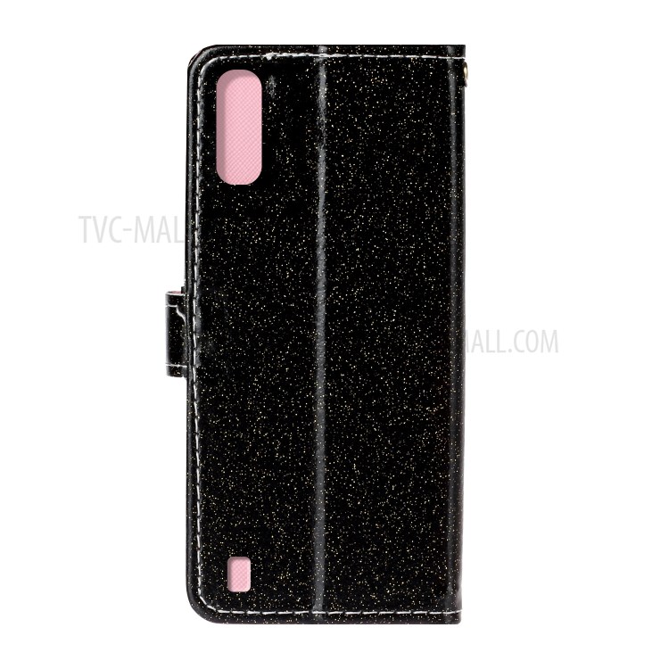 Glitter Powder Wallet Stand Leather Case for Samsung Galaxy A01 - Black-3