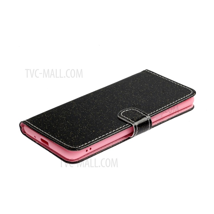 Glitter Powder Wallet Stand Leather Case for Samsung Galaxy A01 - Black-4