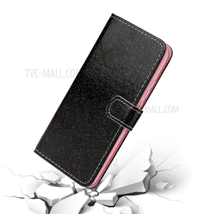 Glitter Powder Wallet Stand Leather Case for Samsung Galaxy A01 - Black-6