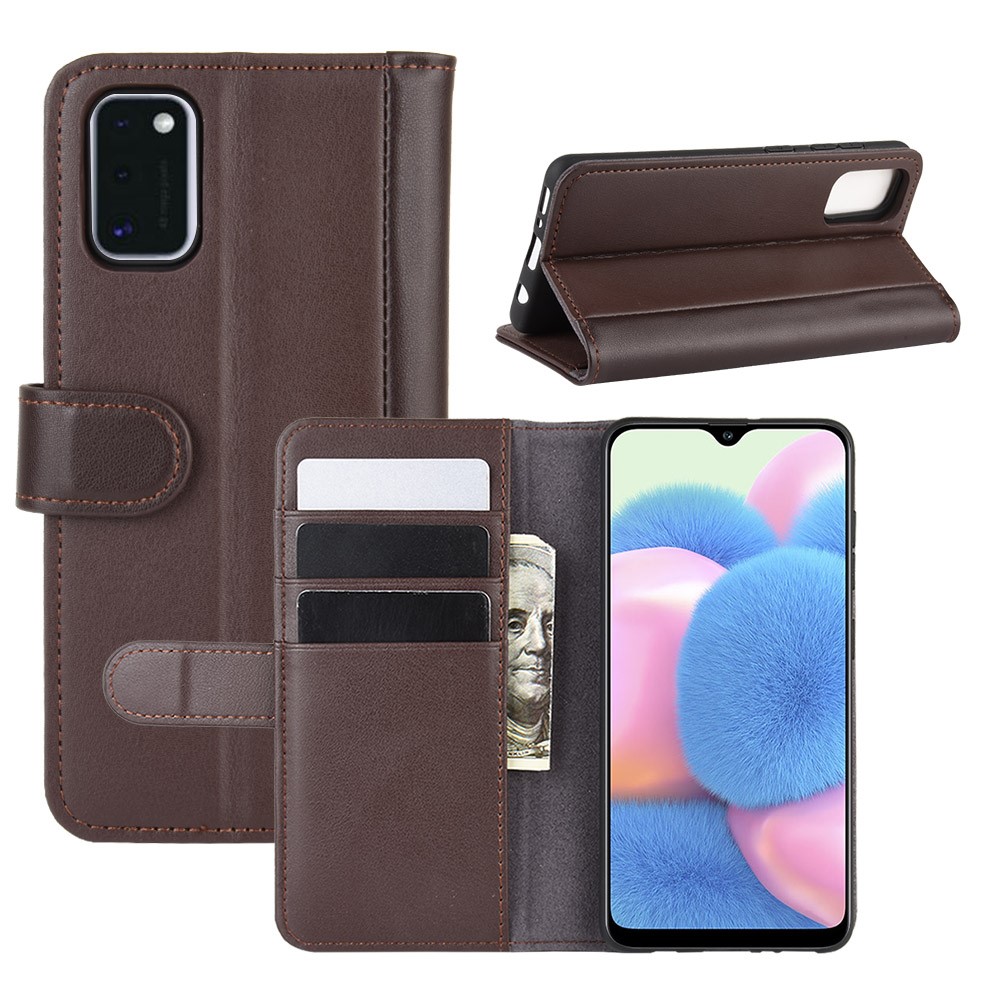 Split Leather Wallet Cover for Samsung Galaxy A41 (Global Version) - Coffee-1