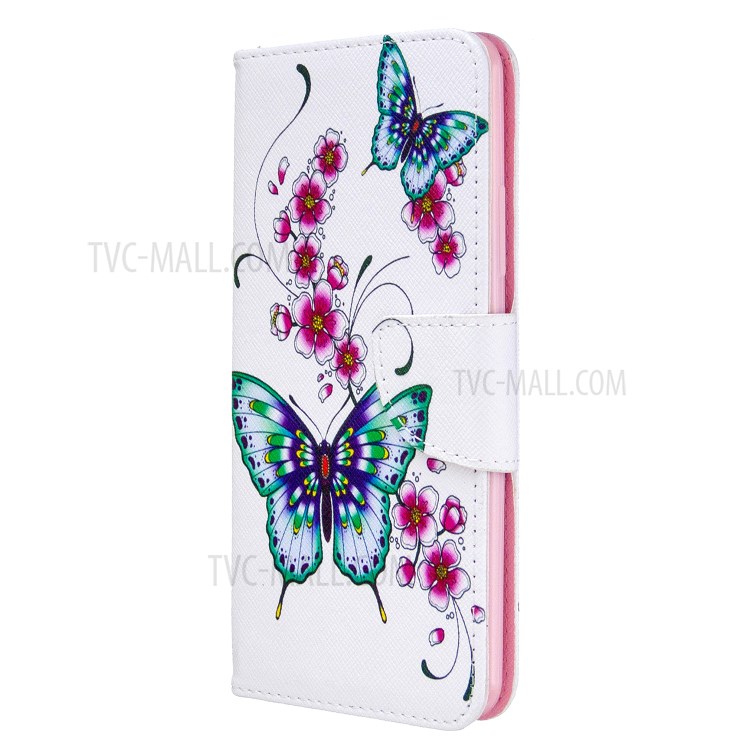 Pattern Printing Wallet Stand Flip Leather Phone Shell for Samsung Galaxy A70e - Flowers and Butterflies-2