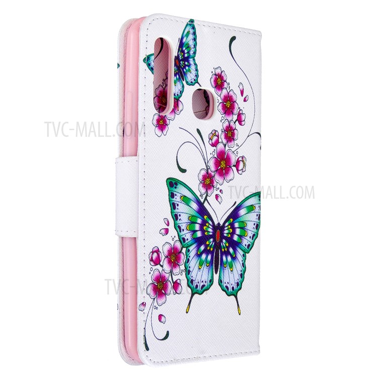 Pattern Printing Wallet Stand Flip Leather Phone Shell for Samsung Galaxy A70e - Flowers and Butterflies-3