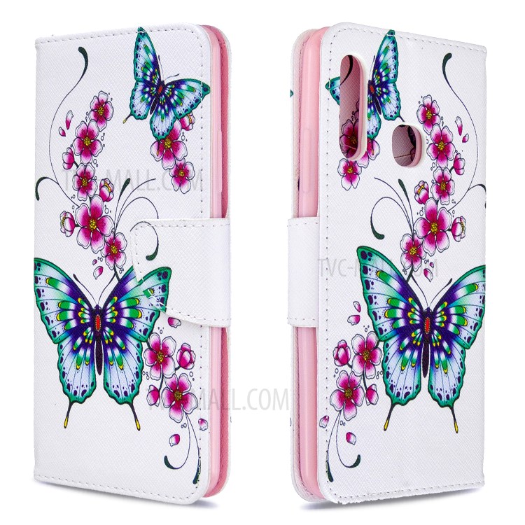 Pattern Printing Wallet Stand Flip Leather Phone Shell for Samsung Galaxy A70e - Flowers and Butterflies-4