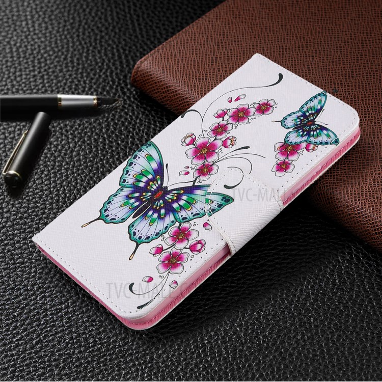 Pattern Printing Wallet Stand Flip Leather Phone Shell for Samsung Galaxy A70e - Flowers and Butterflies-7