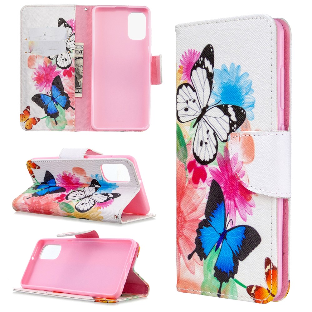 Pattern Printing Leather Wallet Case for Samsung Galaxy A41 (Global Version) - Butterflies and Flowers-1