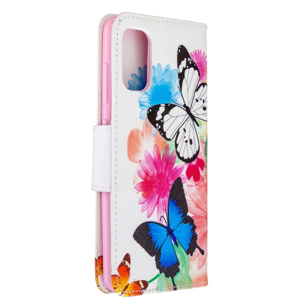 Pattern Printing Leather Wallet Case for Samsung Galaxy A41 (Global Version) - Butterflies and Flowers-3