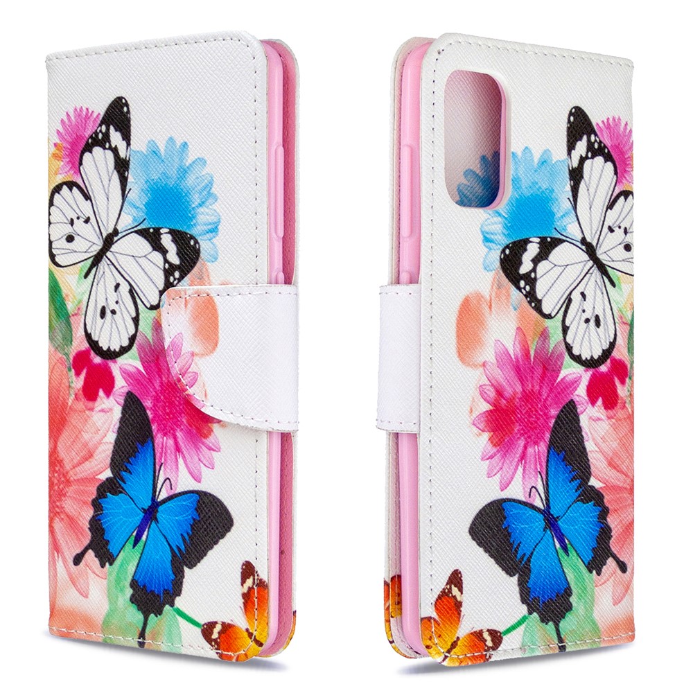 Pattern Printing Leather Wallet Case for Samsung Galaxy A41 (Global Version) - Butterflies and Flowers-4