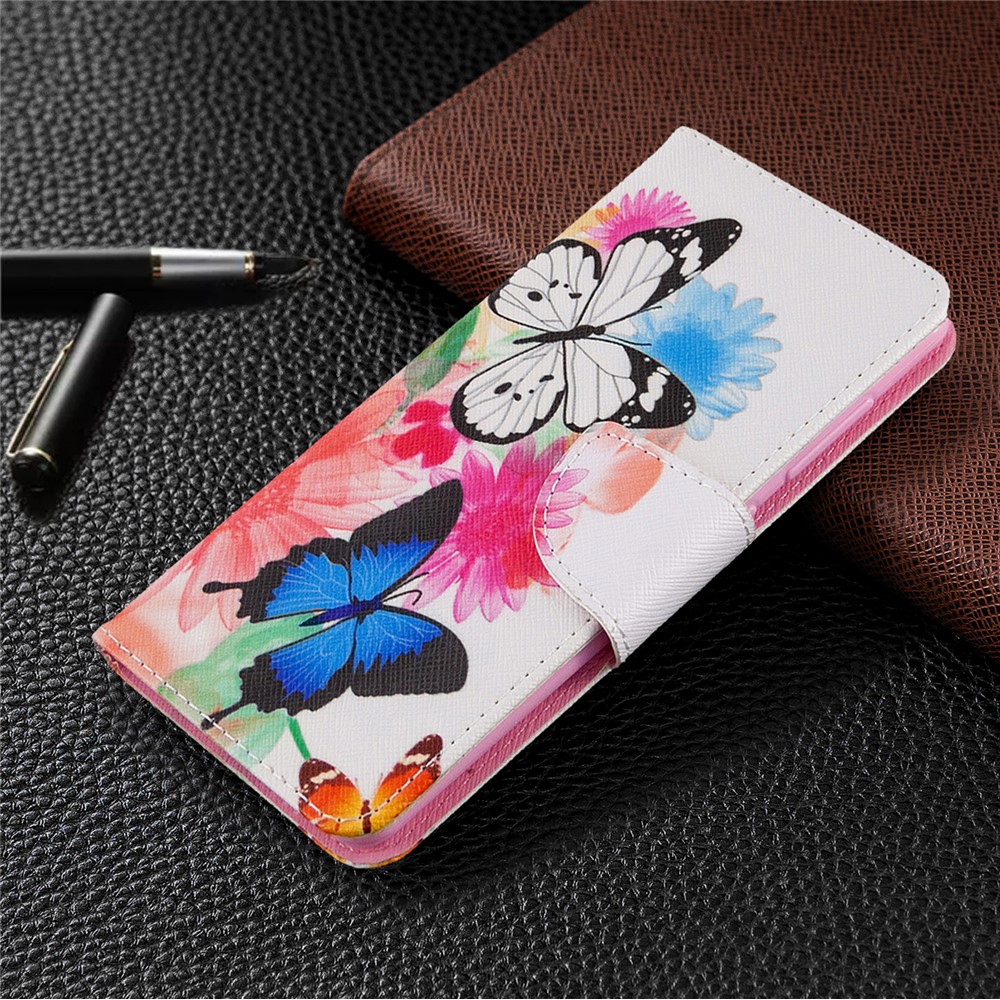 Estuche de Billetera de Cuero de Impresión de Patrones Para Samsung Galaxy A41 (versión Global) - Mariposas y Flores