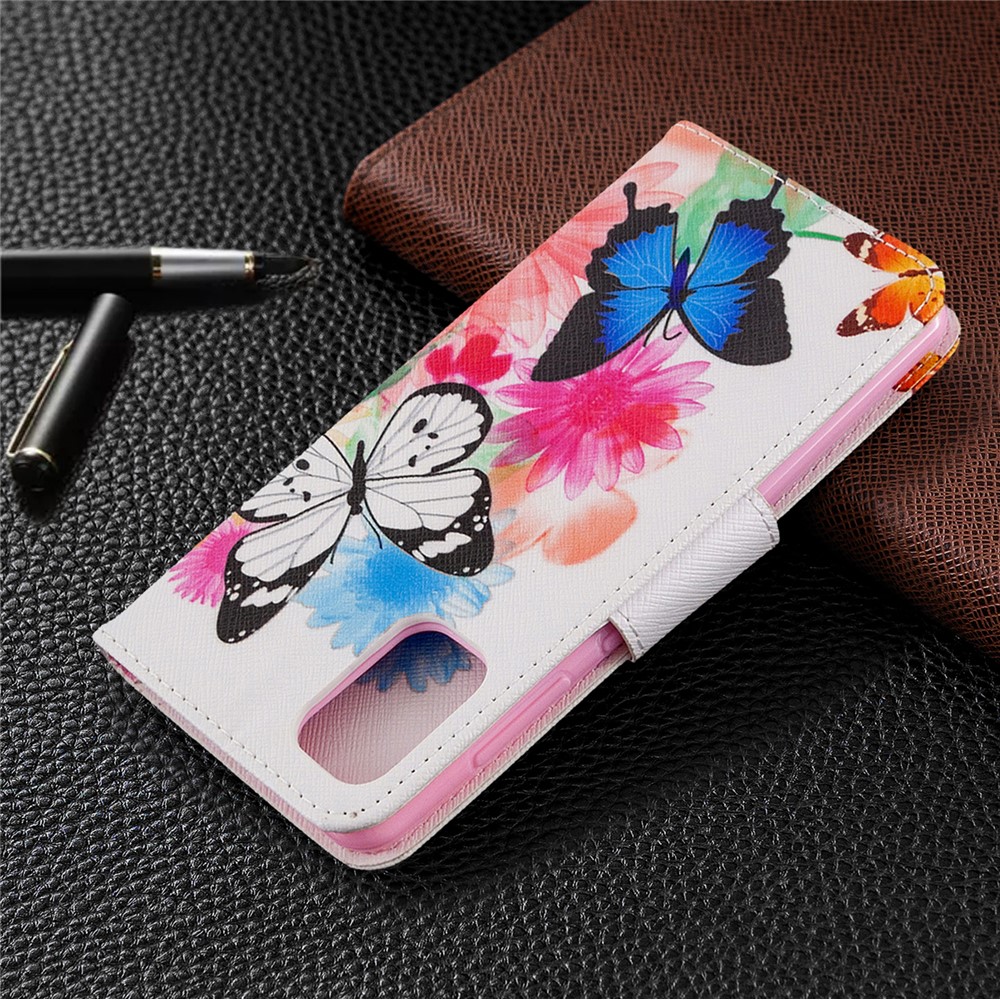 Estuche de Billetera de Cuero de Impresión de Patrones Para Samsung Galaxy A41 (versión Global) - Mariposas y Flores