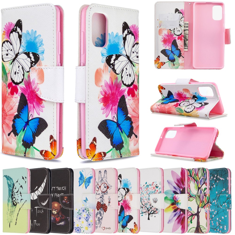 Pattern Printing Leather Wallet Case for Samsung Galaxy A41 (Global Version) - Butterflies and Flowers-9