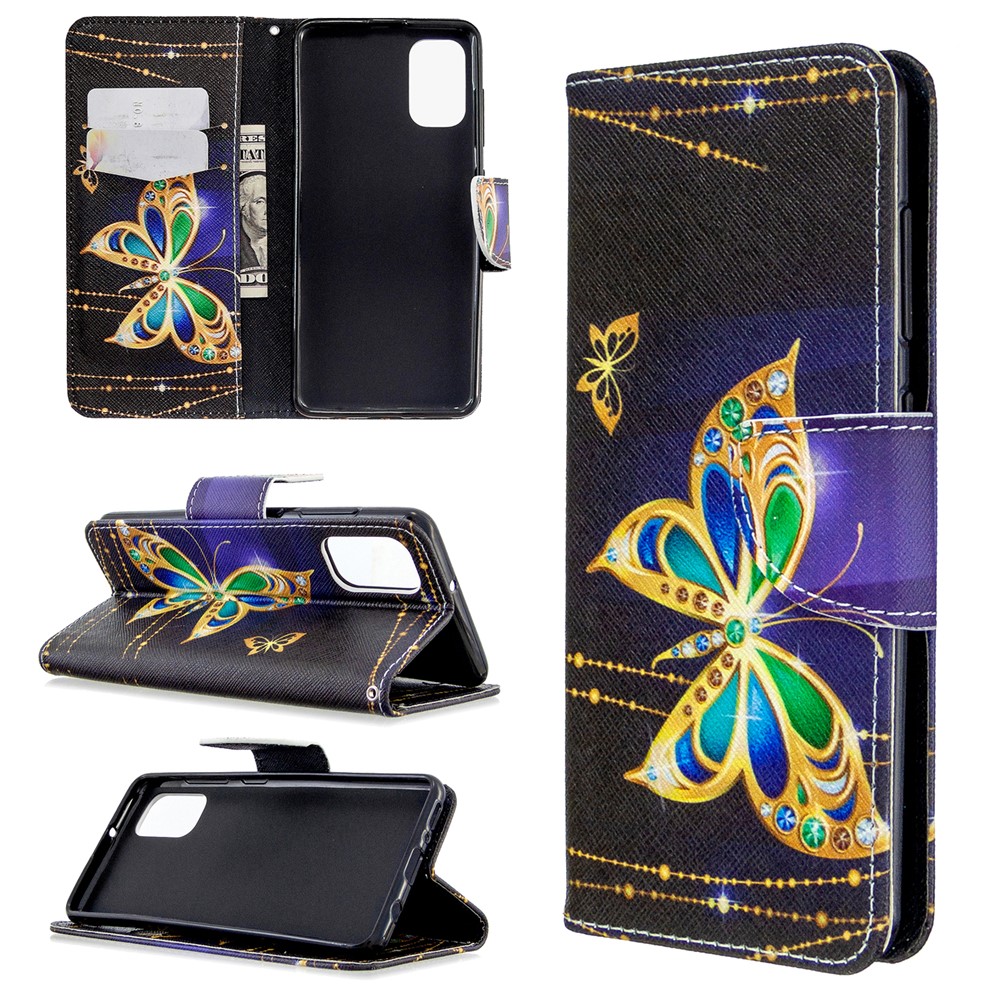 Pattern Printing Wallet Stand Flip Leather Phone Cover for Samsung Galaxy A41 (Global Version) - Gold Butterfly-1