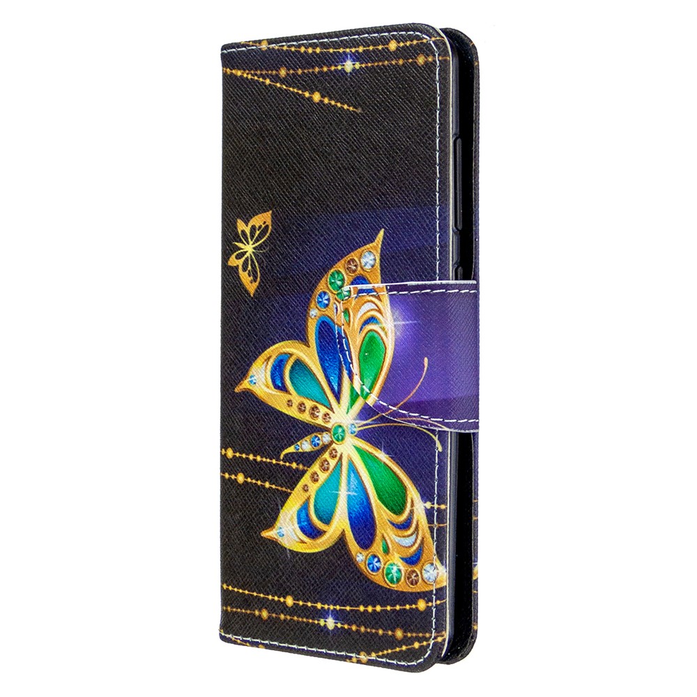 Pattern Printing Wallet Stand Flip Leather Phone Cover for Samsung Galaxy A41 (Global Version) - Gold Butterfly-2