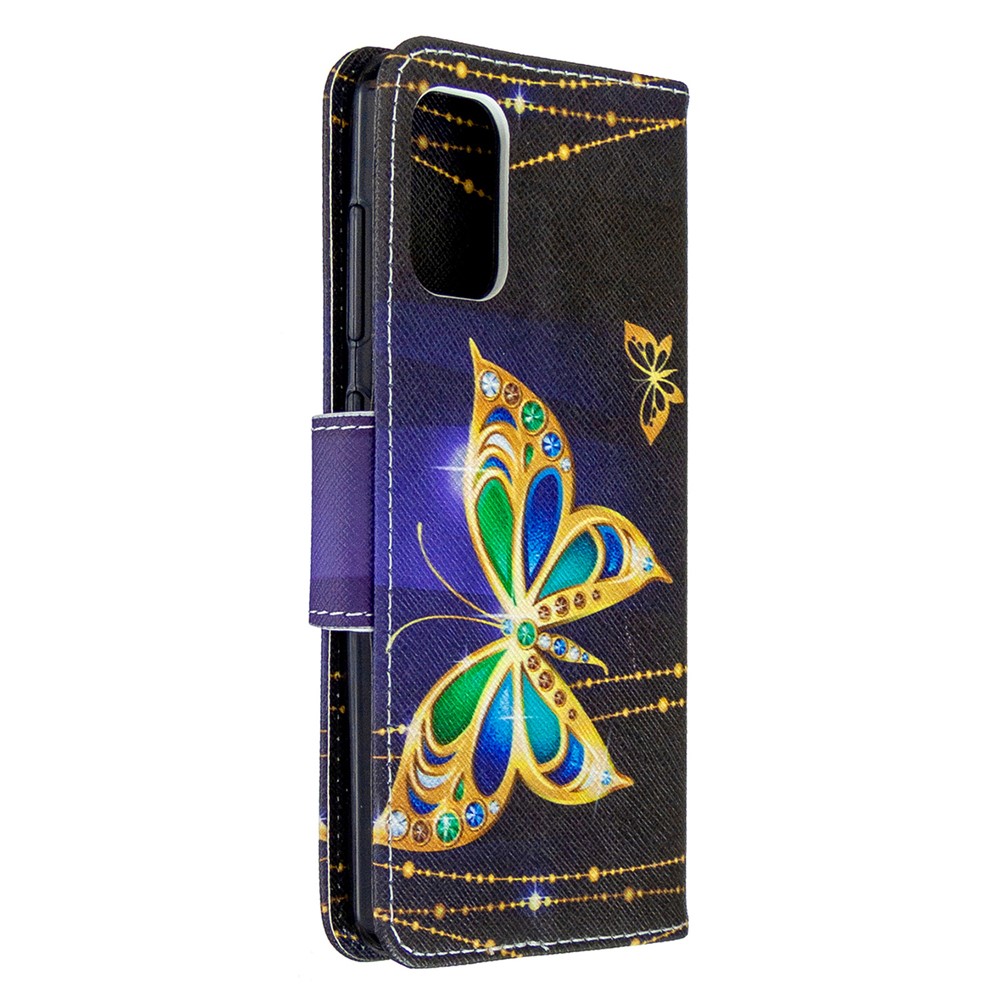 Pattern Printing Wallet Stand Flip Leather Phone Cover for Samsung Galaxy A41 (Global Version) - Gold Butterfly-3