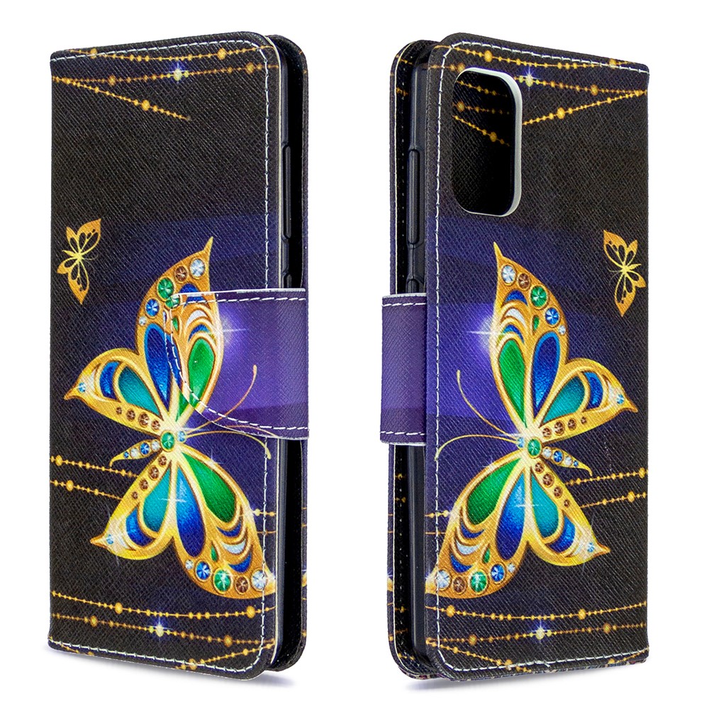 Pattern Printing Wallet Stand Flip Leather Phone Cover for Samsung Galaxy A41 (Global Version) - Gold Butterfly-4
