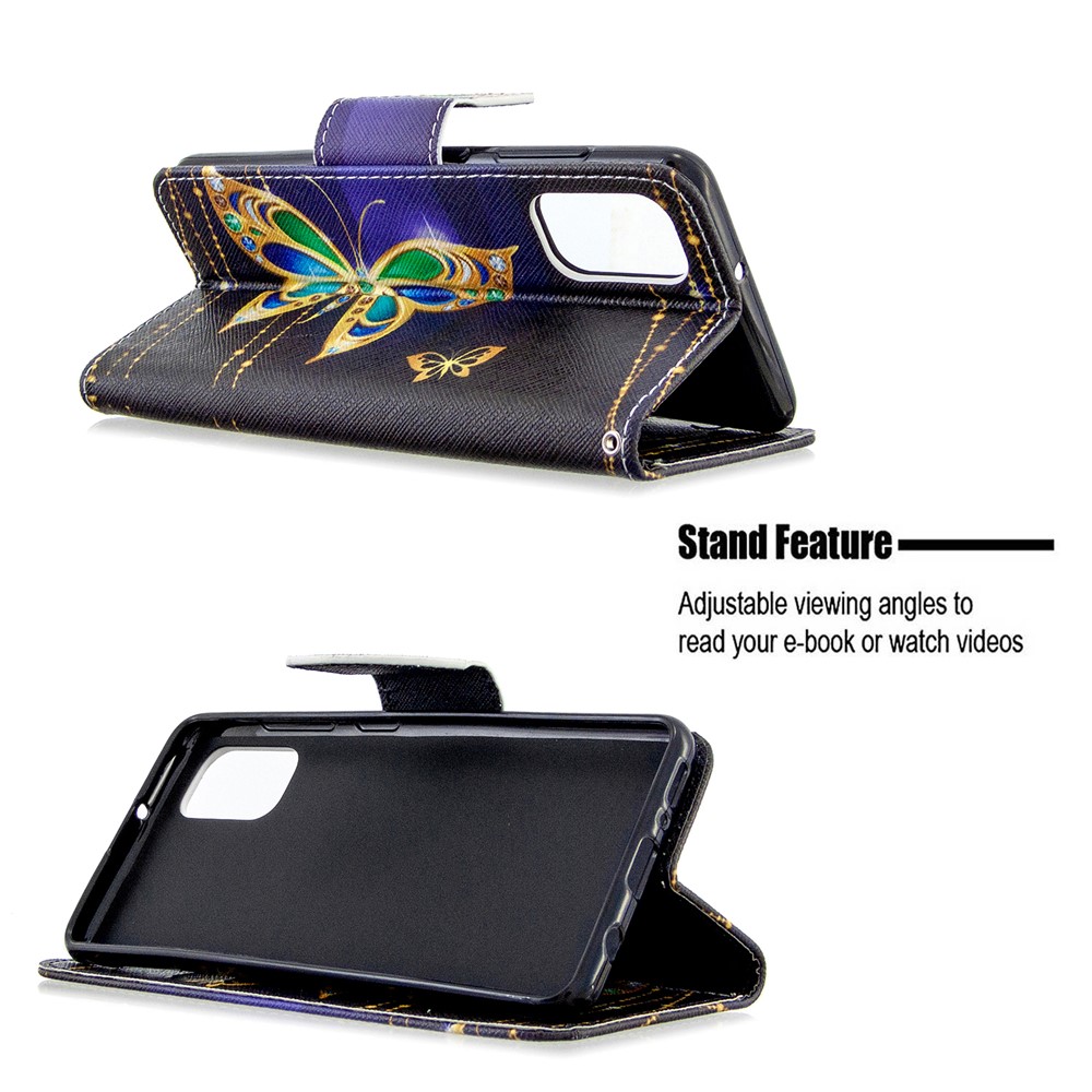 Pattern Printing Wallet Stand Flip Leather Phone Cover for Samsung Galaxy A41 (Global Version) - Gold Butterfly-5