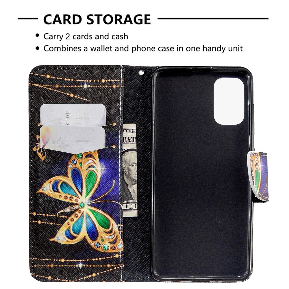 Pattern Printing Wallet Stand Flip Leather Phone Cover for Samsung Galaxy A41 (Global Version) - Gold Butterfly-6