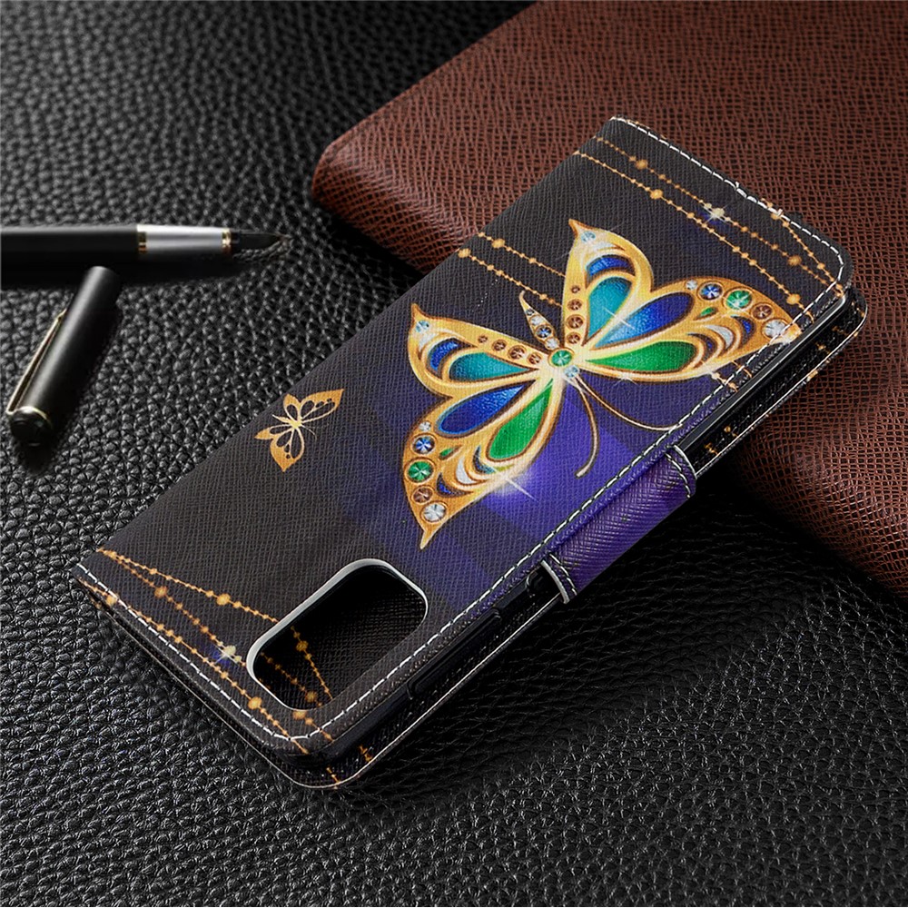 Pattern Printing Wallet Stand Flip Leather Phone Cover for Samsung Galaxy A41 (Global Version) - Gold Butterfly-8