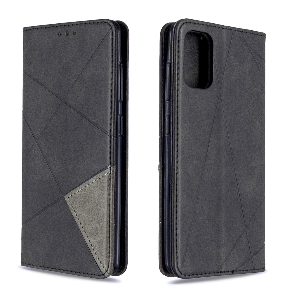 Shelter Guscio Del Supporto Per Carta Geometrica in Pelle Per Samsung Galaxy A41 (versione Globale) - Nero