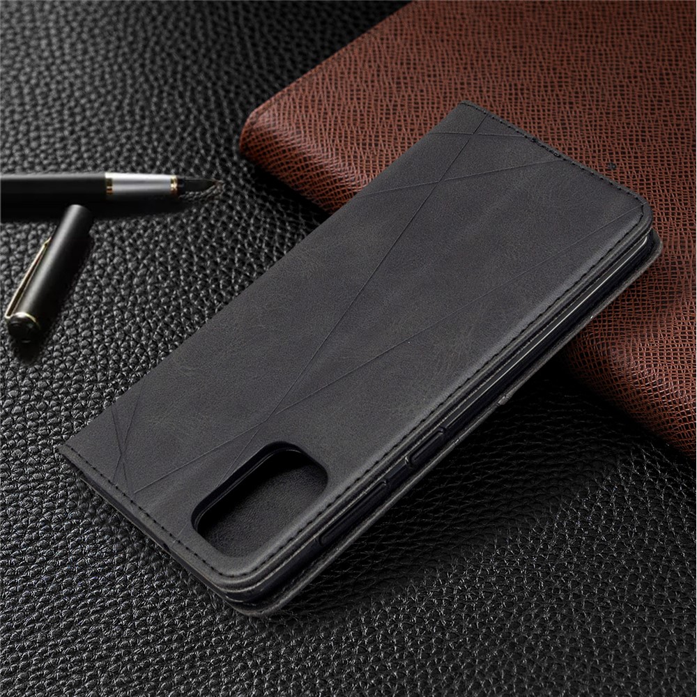 Geometric Leather Phone Case Card Holder Shell for Samsung Galaxy A41 (Global Version) - Black-8