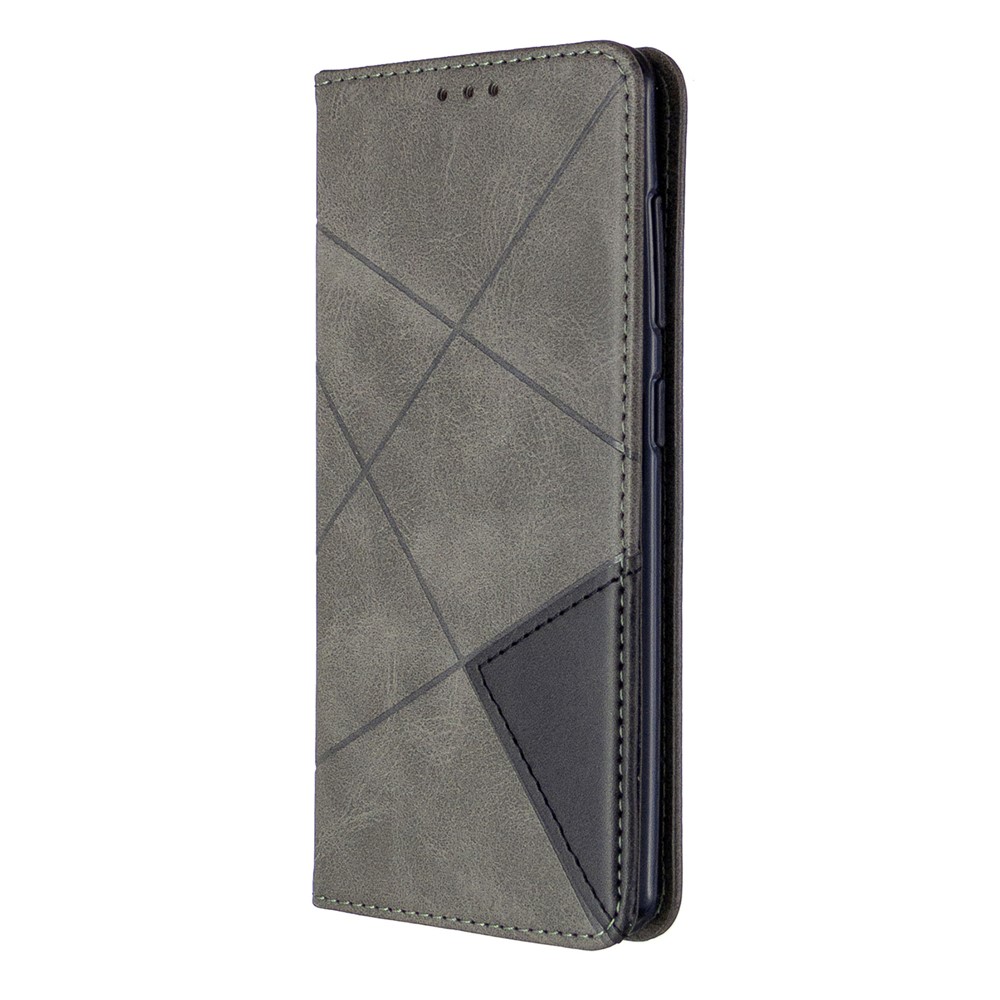 Geometric Leather Phone Case Card Holder Shell for Samsung Galaxy A41 (Global Version) - Grey-2