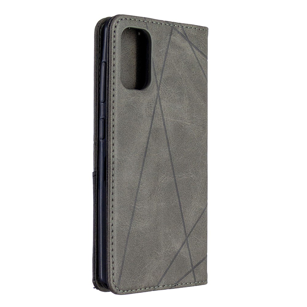 Geometric Leather Phone Case Card Holder Shell for Samsung Galaxy A41 (Global Version) - Grey-3