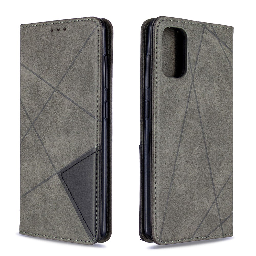 Geometric Leather Phone Case Card Holder Shell for Samsung Galaxy A41 (Global Version) - Grey-4