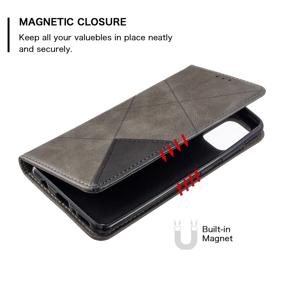 Geometric Leather Phone Case Card Holder Shell for Samsung Galaxy A41 (Global Version) - Grey-5
