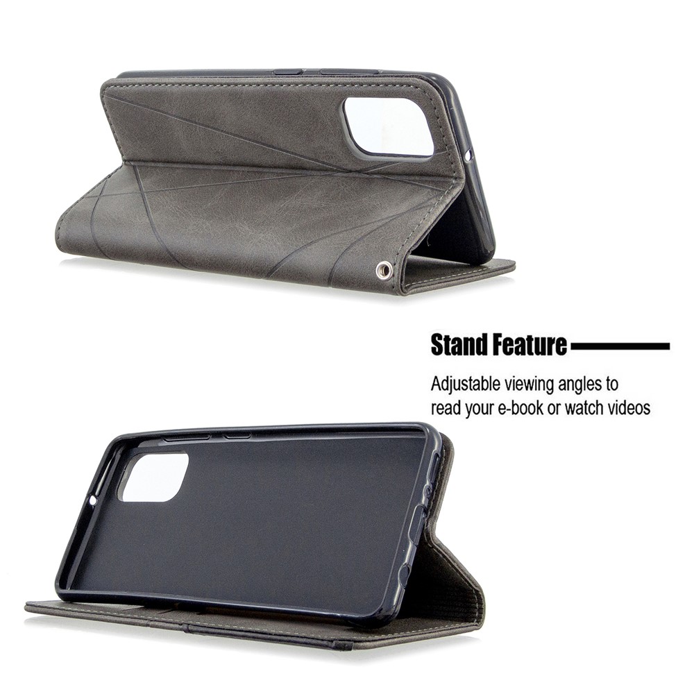 Geometric Leather Phone Case Card Holder Shell for Samsung Galaxy A41 (Global Version) - Grey-6