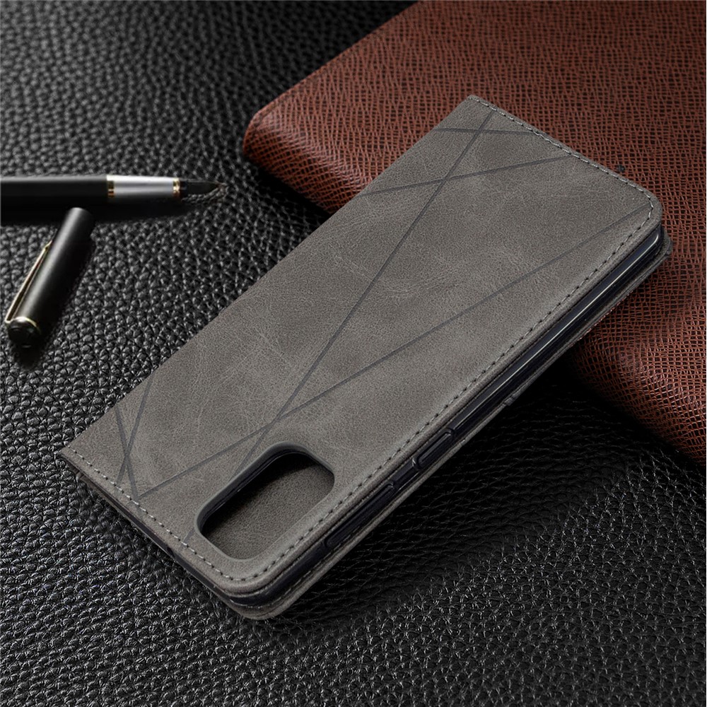 Geometric Leather Phone Case Card Holder Shell for Samsung Galaxy A41 (Global Version) - Grey-9