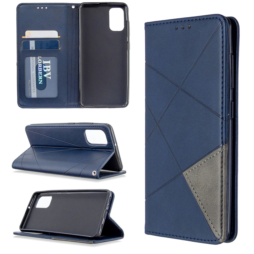 Geometric Leather Phone Case Card Holder Shell for Samsung Galaxy A41 (Global Version) - Blue-1