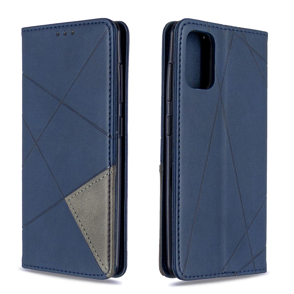 Geometric Leather Phone Case Card Holder Shell for Samsung Galaxy A41 (Global Version) - Blue-4