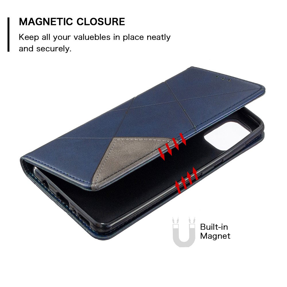 Geometric Leather Phone Case Card Holder Shell for Samsung Galaxy A41 (Global Version) - Blue-5
