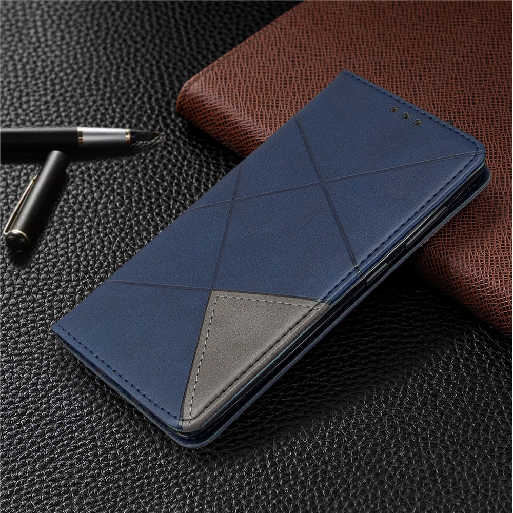 Geometric Leather Phone Case Card Holder Shell for Samsung Galaxy A41 (Global Version) - Blue-8