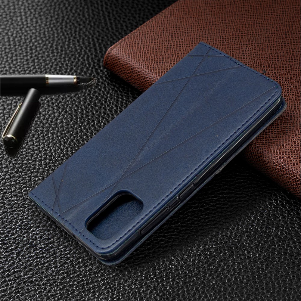 Geometric Leather Phone Case Card Holder Shell for Samsung Galaxy A41 (Global Version) - Blue-9