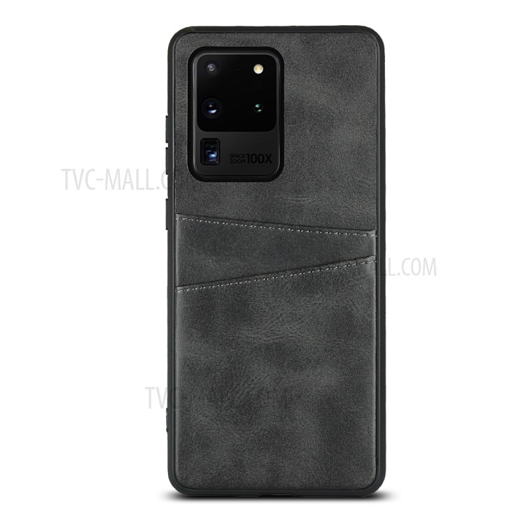 PU Leather+TPU Phone Case Dual Card Slots Cover for Samsung Galaxy S20 Ultra - Black-2