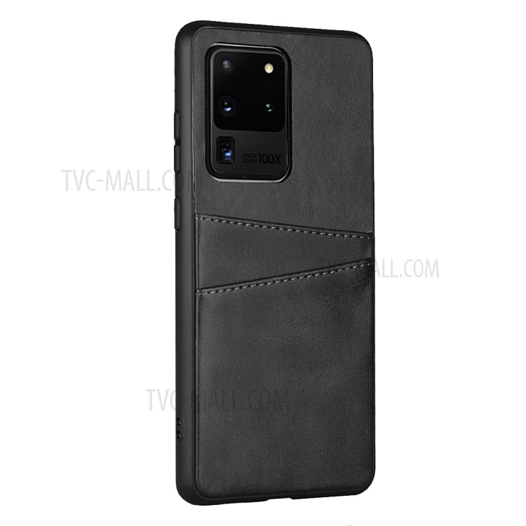 PU Leather+TPU Phone Case Dual Card Slots Cover for Samsung Galaxy S20 Ultra - Black-3