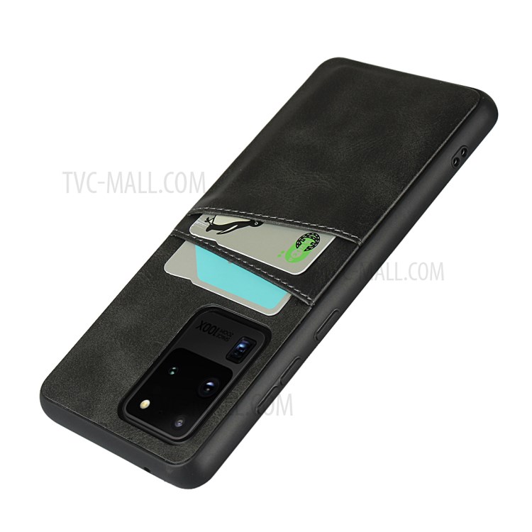 PU Leather+TPU Phone Case Dual Card Slots Cover for Samsung Galaxy S20 Ultra - Black-5