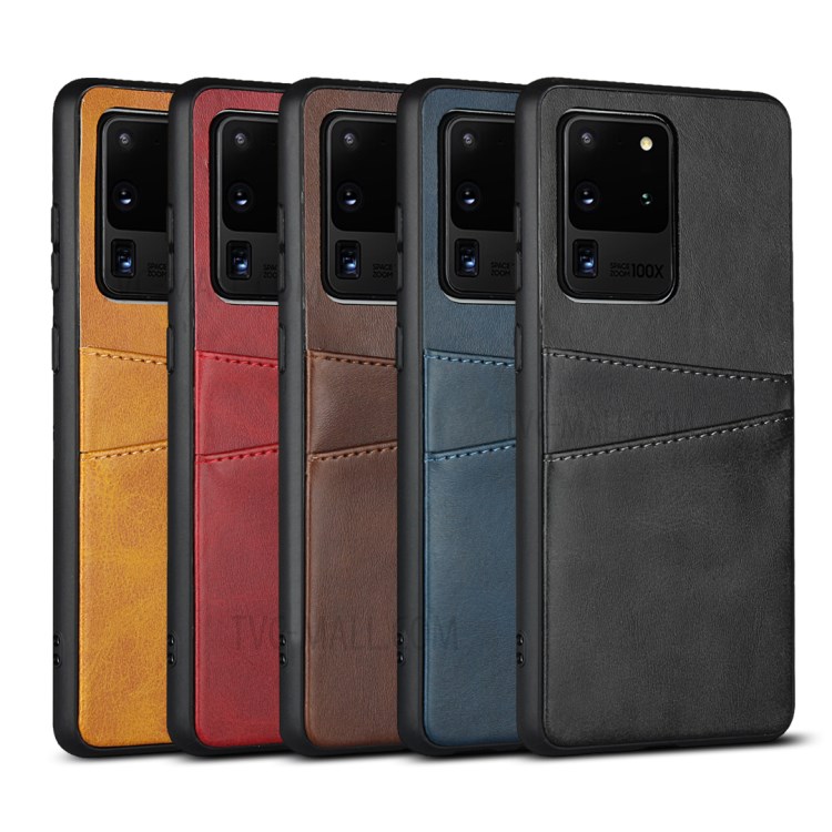 PU Leather+TPU Phone Case Dual Card Slots Cover for Samsung Galaxy S20 Ultra - Black-6
