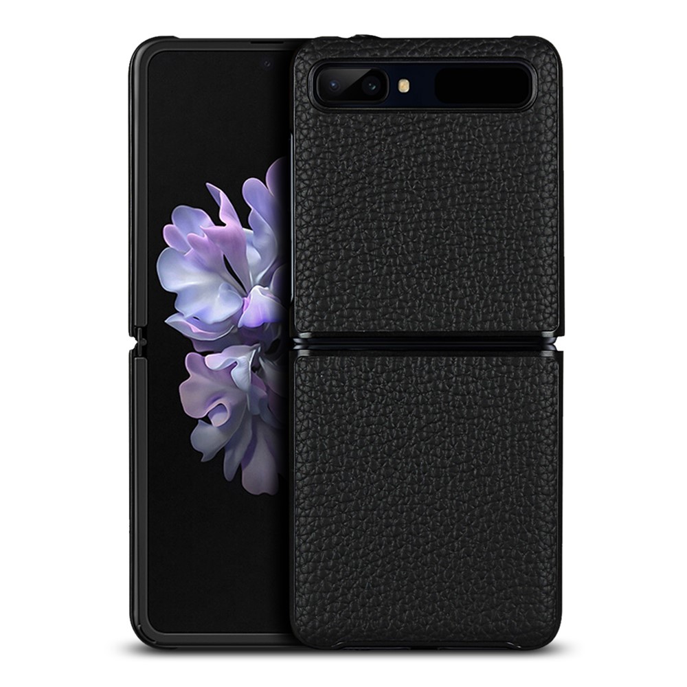 For Samsung Galaxy Z Flip Litchi Texture Genuine Leather + TPU Shockproof Folding Anti-Drop Phone Case - Black-2